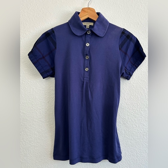 BURBERRY LONDON Navy Blue Polo Shirt PARTIAL BUTTON PLANK PUFF SHORT SLEEVE - Picture 1 of 10